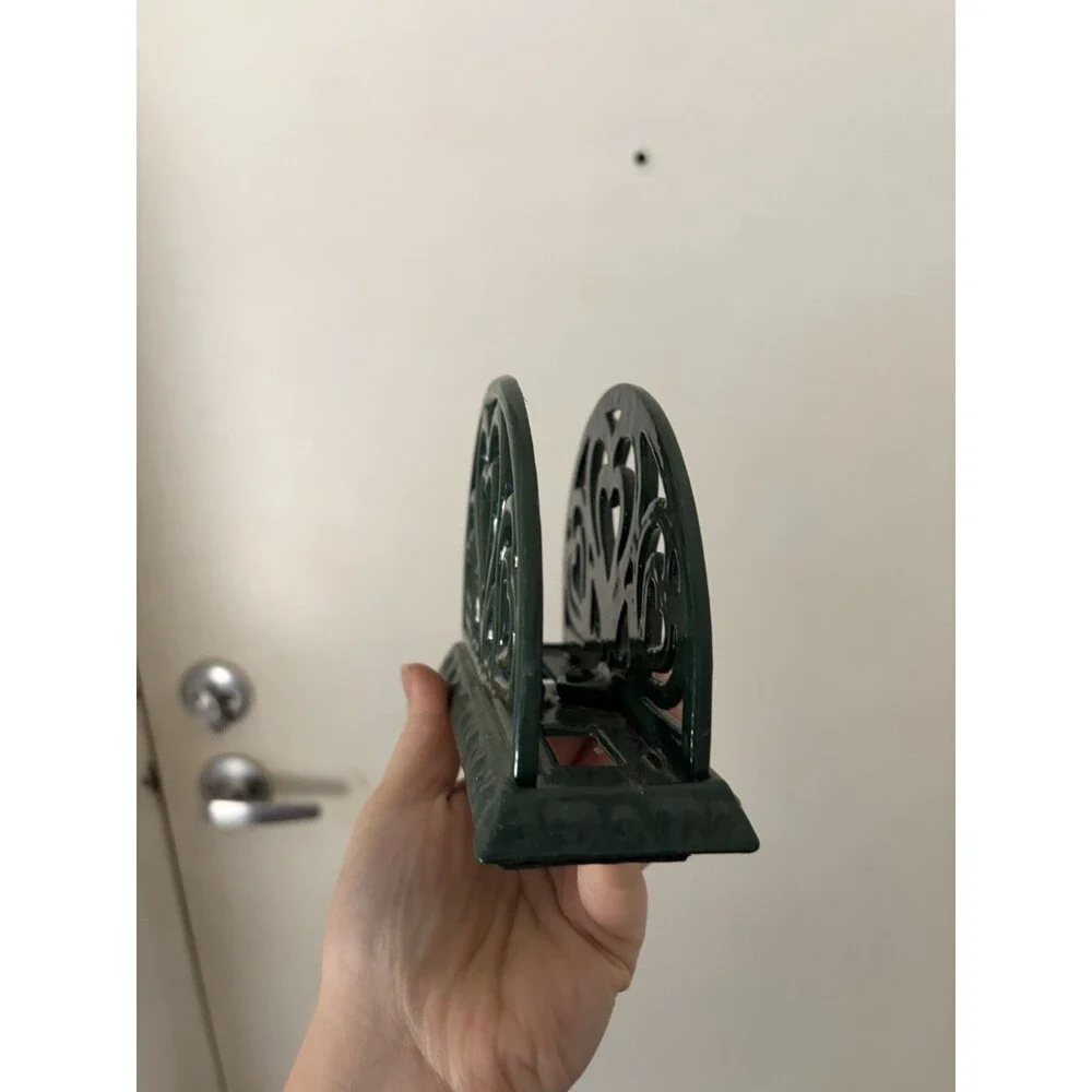 Vintage Green Ornate Cast Iron Napkin Holder Hearts Heavy Metal Valentine’s Day